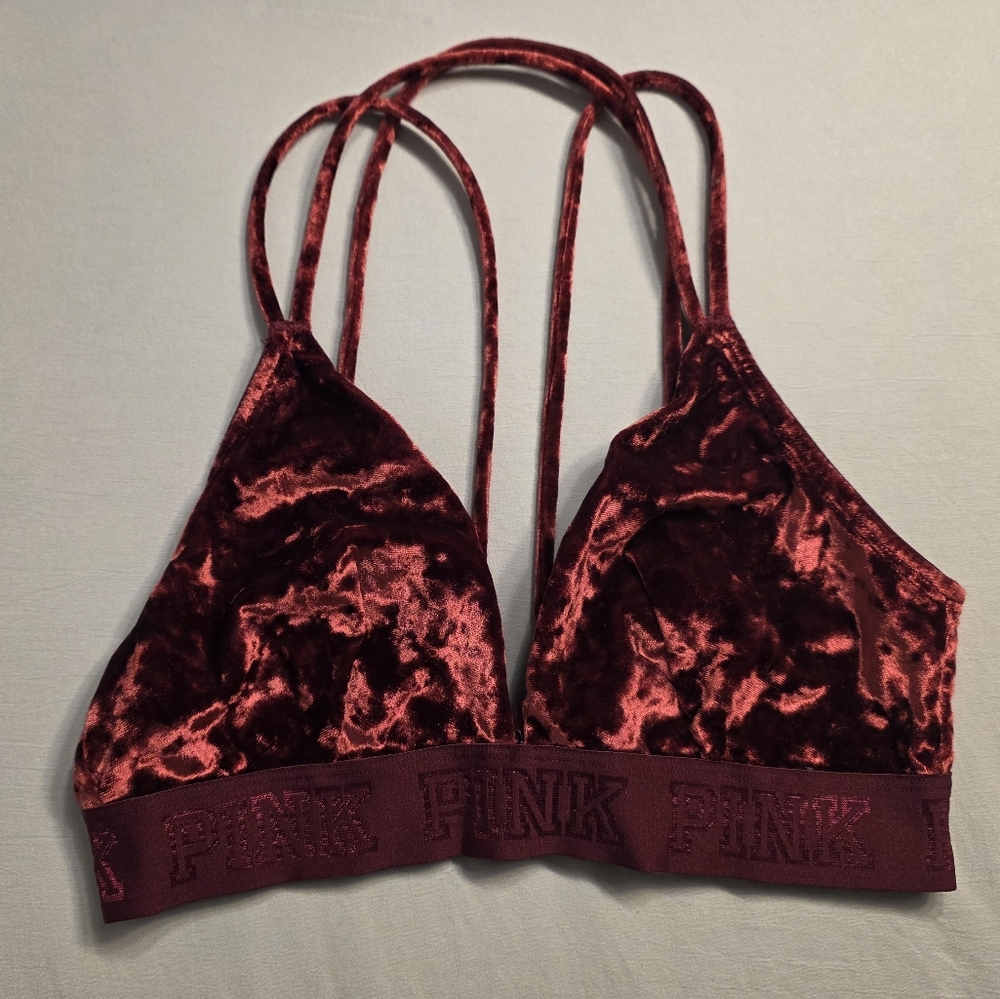PINK Victoria's Secret Crushed Velvet Bralette Red
